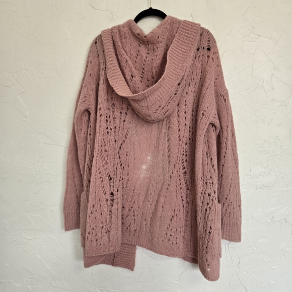 Free People Alpaca Hooded Dusty Pink Open Sweater, S - Picture 7 of 11